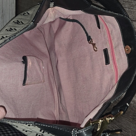 Dooney & Bourke large monogramed hobo bag black & gray canvas - Picture 9 of 10